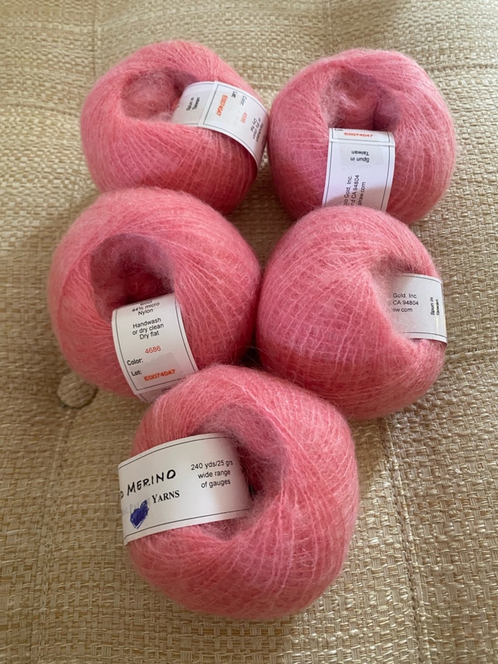 Lot of 5 Crystal Palace Yarns KID MERINO #4686 240 yds Pink